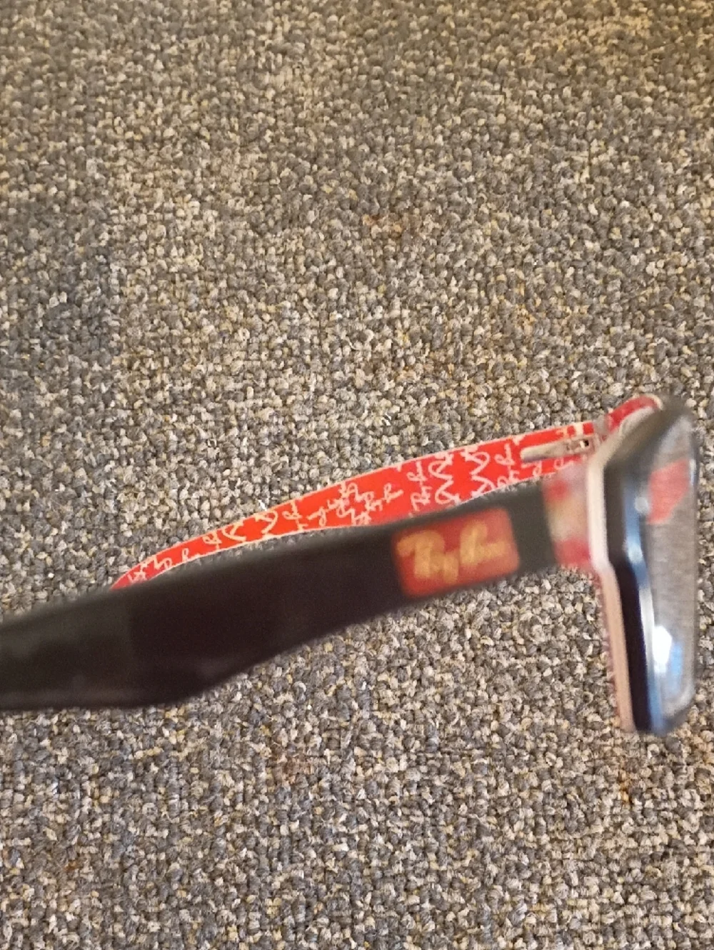 Ray Ban Black Rectangular Prescription Glasses with Red Temple Accents Frames